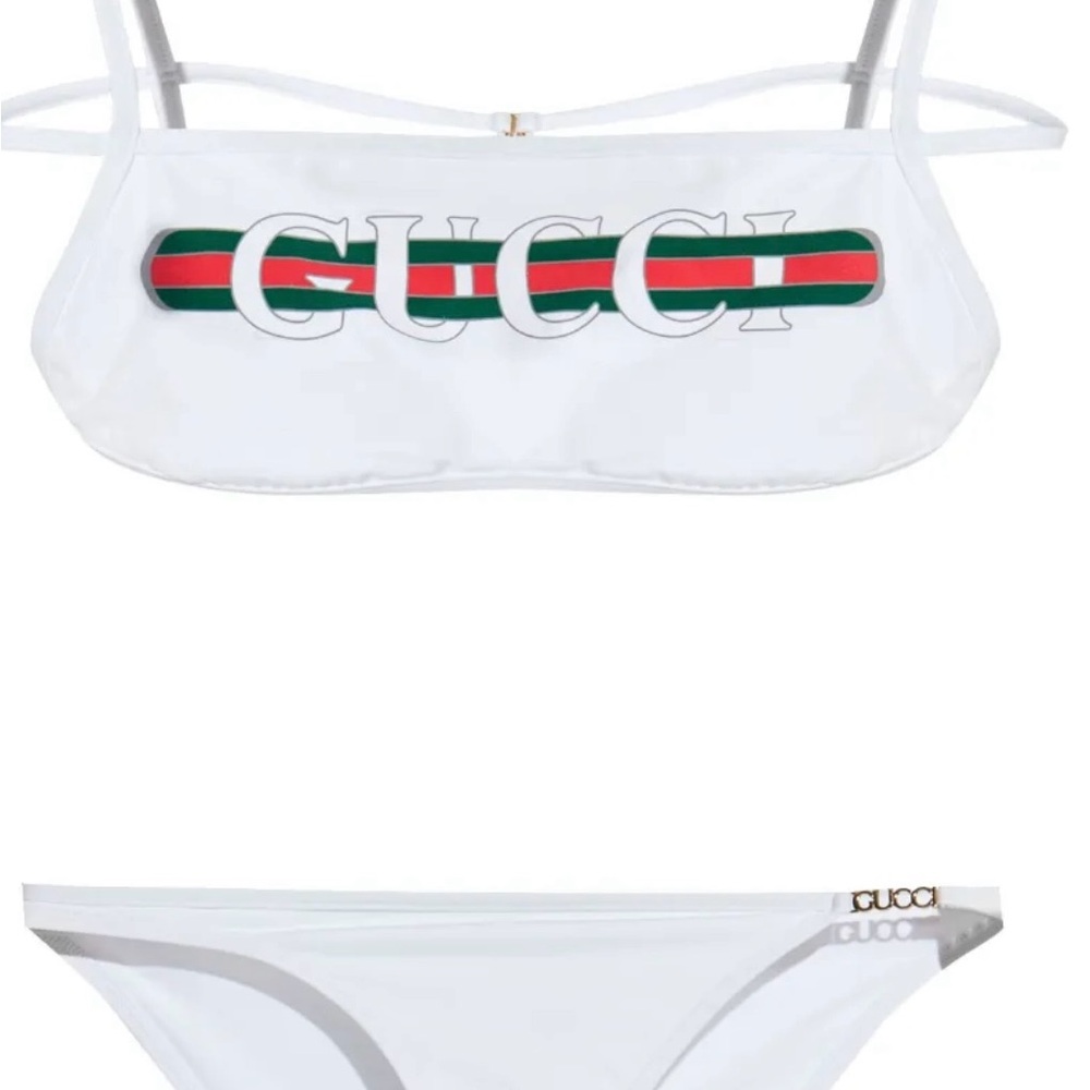 Gucci White Bikini with Green and Red Accents